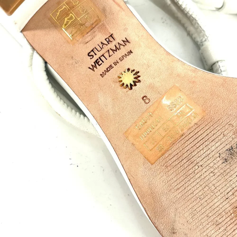 Stuart Weitzman Leather T Strap Heels 8 White Sandals Bridal Wedding Grad